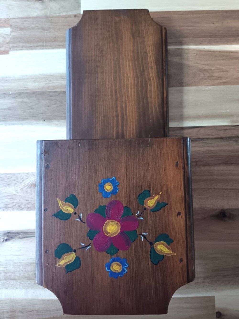 Hand Painted Vintage Wood Wall Pocket